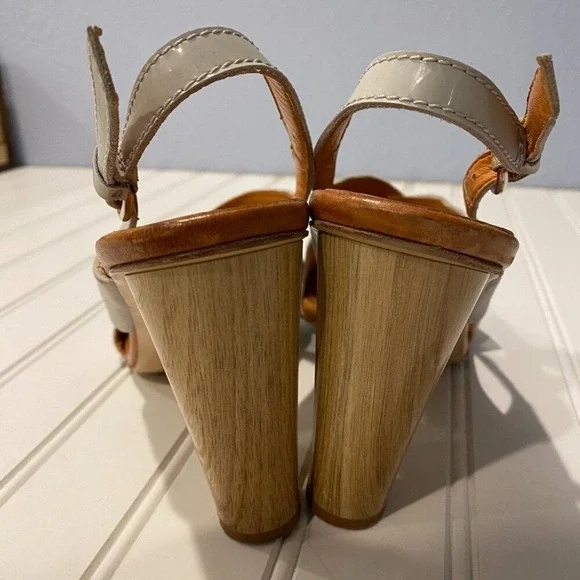Latitude Femme Italy Suede Slingback Heels Criss Cross Sandals Wood‎ Heel 40 - Picture 6 of 10